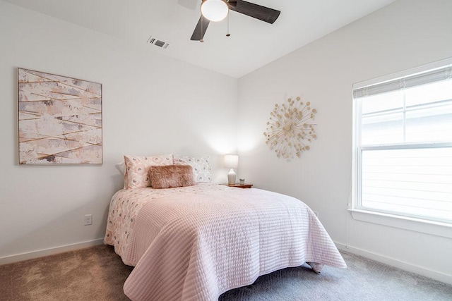 148 Feather Way, Fredericksburg, TX 78624 - carpeted bedroom with multiple windows, baseboards, and a ceiling fan