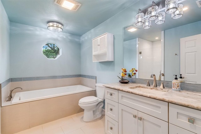 408 Sombrero, Horseshoe Bay, TX 78657 - full bath with vanity, a garden tub, tile patterned floors, and a shower with door