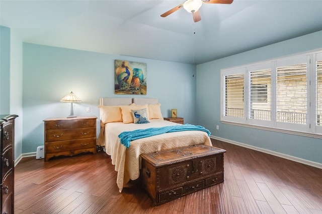 408 Sombrero, Horseshoe Bay, TX 78657 - bedroom featuring hardwood / wood-style flooring, ceiling fan, and lofted ceiling
