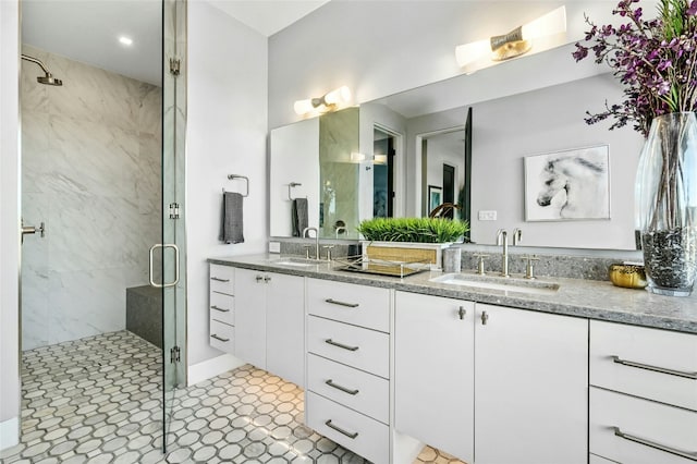8209 Two Coves Dr, Austin, TX 78730 - full bathroom with a shower stall and double vanity