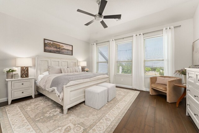 7105 Jument Dr, Austin, TX 78738 - bedroom with hardwood / wood-style floors, baseboards, and a ceiling fan