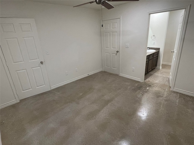 2313 Zanoletti Ct, Temple, TX 76504 - unfurnished bedroom with baseboards, ensuite bath, ceiling fan, and a sink