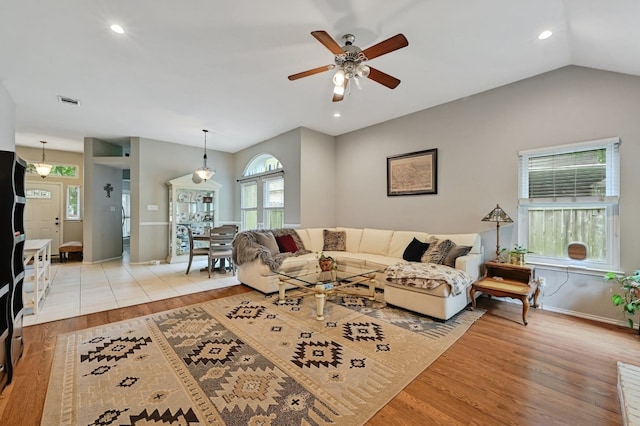 10603 Watchful Fox Dr, Austin, TX 78748 - living area with light wood-style floors, a ceiling fan, recessed lighting, and baseboards