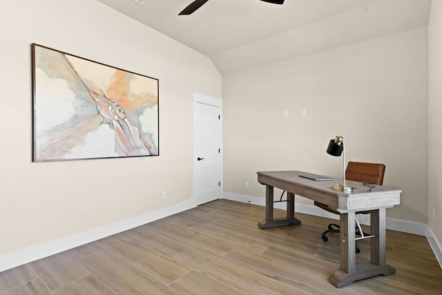 4374 Tall Rdg, Kempner, TX 76539 - office space with a ceiling fan, lofted ceiling, light wood-style flooring, and baseboards