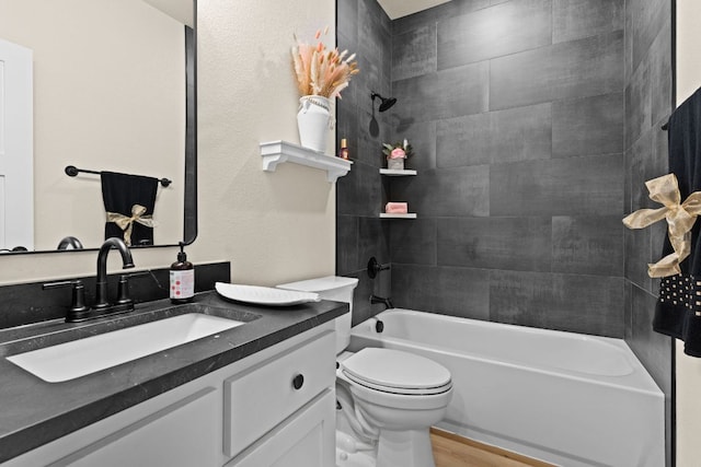 4374 Tall Rdg, Kempner, TX 76539 - bathroom featuring vanity, shower / tub combination, toilet, and wood finished floors