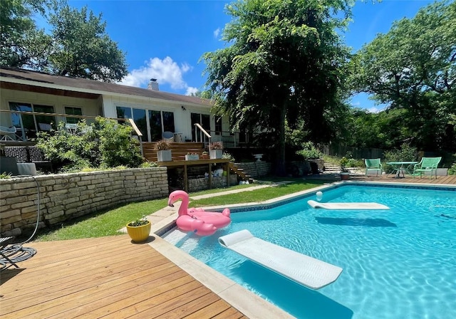 2419 Trail Of The Madrones, Austin, TX 78746 - view of pool with a deck, a diving board, and stairs