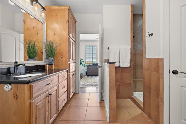 17308 Saint Therese Rd, Manor, TX 78653 - full bath featuring vanity, tiled shower, and tile patterned floors