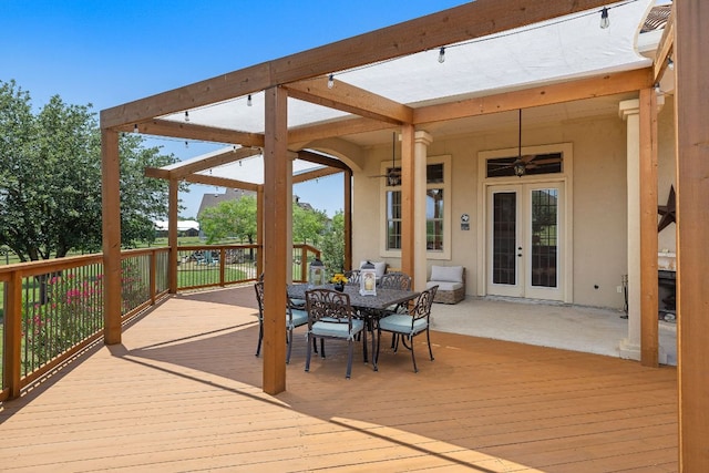 17308 Saint Therese Rd, Manor, TX 78653 - wooden deck featuring french doors and outdoor dining space