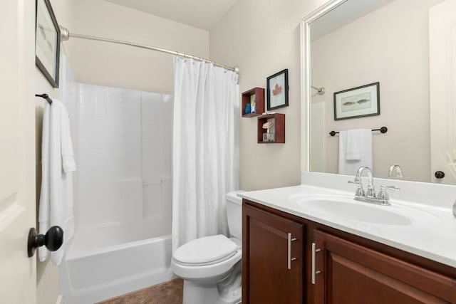 114 Fred Couples Dr, Round Rock, TX 78664 - bathroom with vanity, shower / bathtub combination with curtain, toilet, and tile patterned flooring