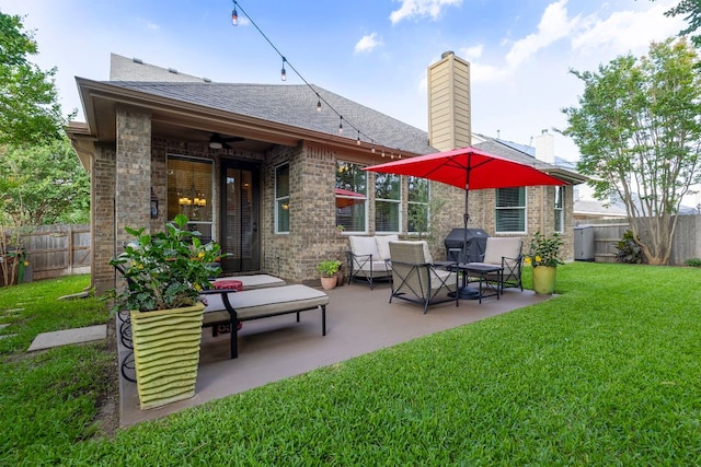 114 Fred Couples Dr, Round Rock, TX 78664 - view of patio / terrace with ceiling fan and a grill