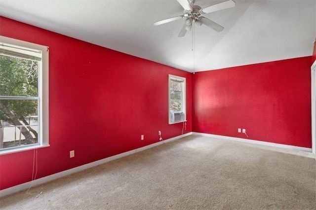 461 Skyline Rdg, San Marcos, TX 78666 - carpeted spare room featuring healthy amount of natural light, a ceiling fan, cooling unit, baseboards, and vaulted ceiling