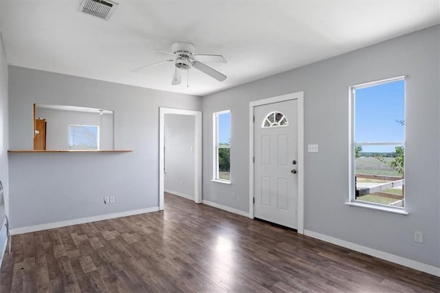 461 Skyline Rdg, San Marcos, TX 78666 - entryway with wood finished floors, ceiling fan, and baseboards
