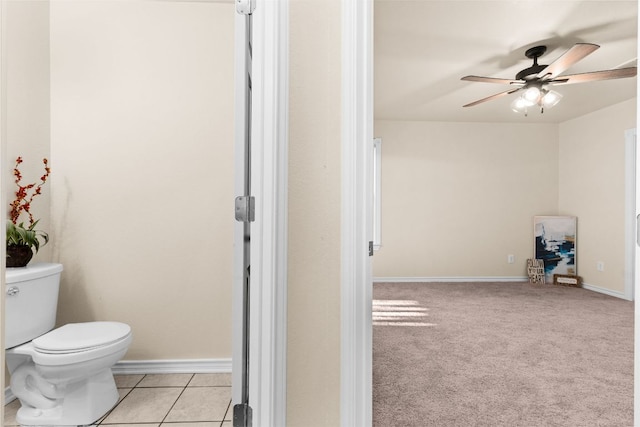 10 Saul St, Lampasas, TX 76550 - bathroom with a ceiling fan, toilet, baseboards, and tile patterned floors