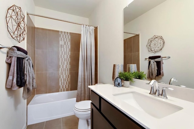 8169 Daisy Cutter Xing, Georgetown, TX 78626 - bathroom with vanity, tile patterned flooring, toilet, and shower / bath combination with curtain