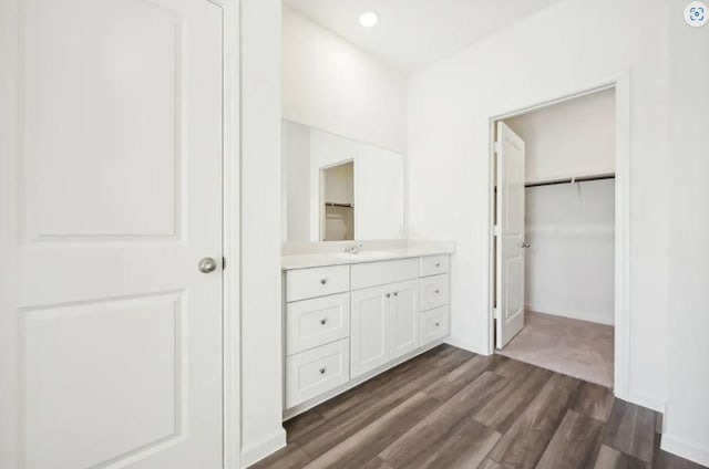 1504 Morris Loop, San Marcos, TX 78666 - bathroom featuring vanity, wood finished floors, and a walk in closet