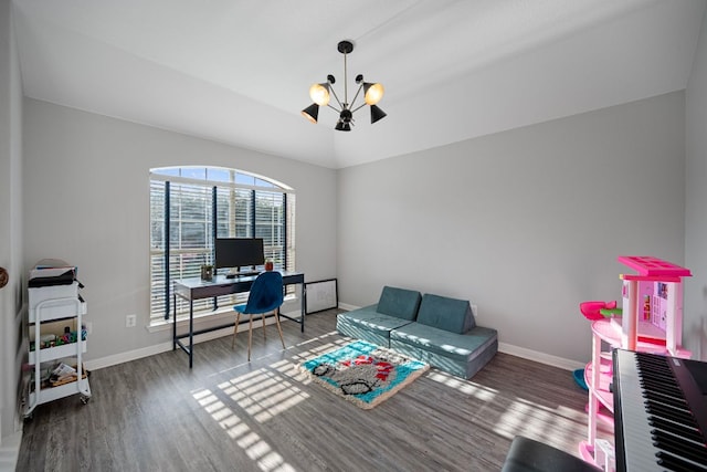 2208 Barnett Dr, Cedar Park, TX 78613 - home office with wood finished floors, a chandelier, and baseboards