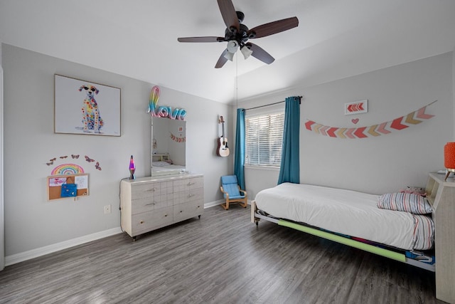 2208 Barnett Dr, Cedar Park, TX 78613 - bedroom featuring wood finished floors, baseboards, ceiling fan, and vaulted ceiling