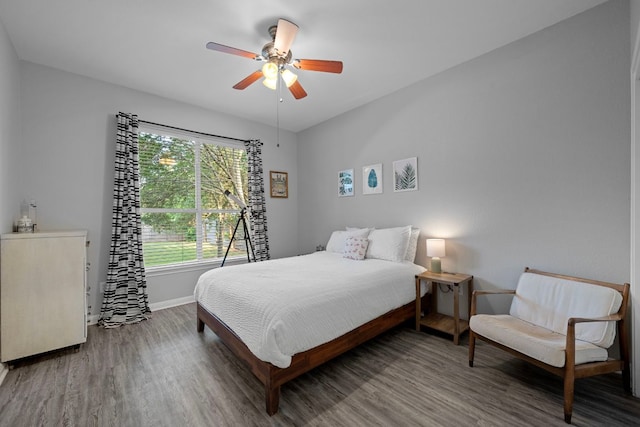 2208 Barnett Dr, Cedar Park, TX 78613 - bedroom featuring wood finished floors, baseboards, and ceiling fan
