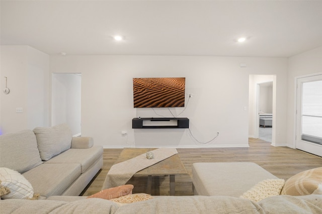 109 Egret Dr, Bastrop, TX 78602 - living area with wood finished floors, baseboards, and recessed lighting
