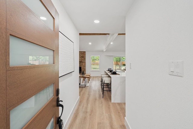14806 Parco Path, Pflugerville, TX 78660 - hallway featuring light wood-type flooring, recessed lighting, and baseboards