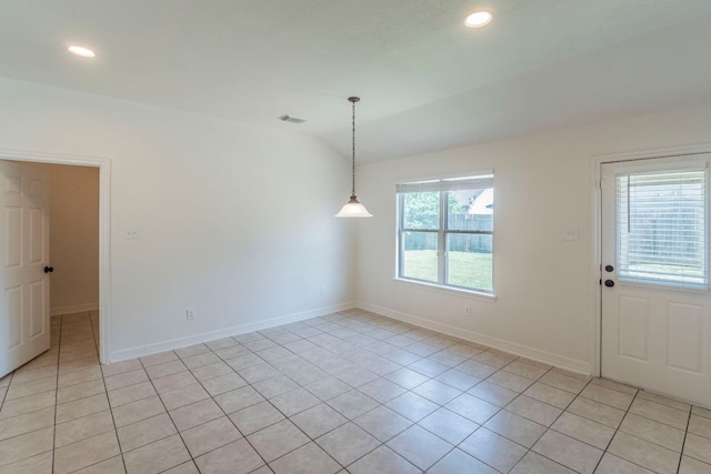 19642 Summerlin Dr, Katy, TX 77449 - unfurnished dining area with light tile patterned floors, recessed lighting, lofted ceiling, and baseboards