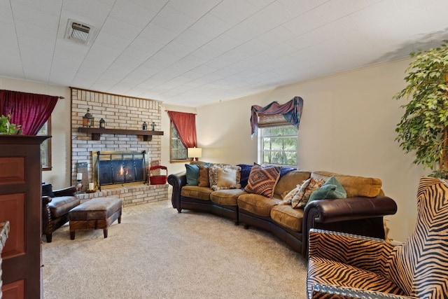 1603 Purple Sage, Horseshoe Bay, TX 78657 - carpeted living area with a brick fireplace