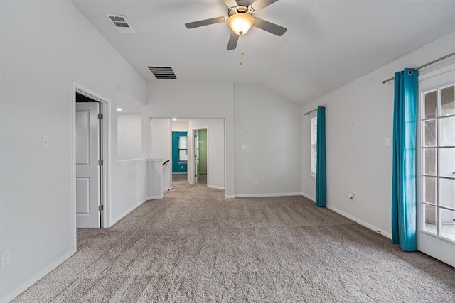 16816 Caperi Dr, Pflugerville, TX 78660 - carpeted empty room featuring lofted ceiling, ceiling fan, and baseboards