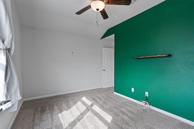 16816 Caperi Dr, Pflugerville, TX 78660 - spare room featuring carpet flooring, ceiling fan, lofted ceiling, and baseboards