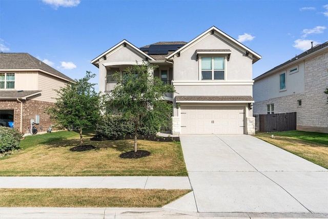 16816 Caperi Dr, Pflugerville, TX 78660 - view of front of house with stucco siding, solar panels, driveway, and a garage
