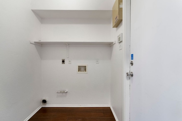 9325 Linkmeadow Dr, Austin, TX 78748 - laundry area with hookup for an electric dryer, dark wood-style floors, baseboards, and hookup for a washing machine