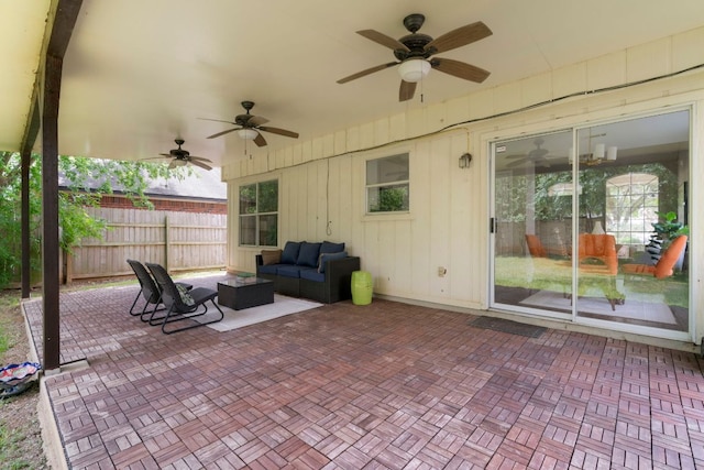 9325 Linkmeadow Dr, Austin, TX 78748 - view of patio / terrace featuring a ceiling fan and an outdoor living space