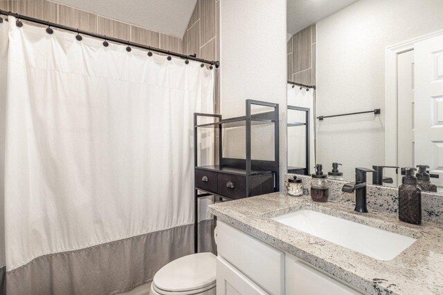 119 Nandina Path, Bastrop, TX 78602 - bathroom with vanity, toilet, and curtained shower