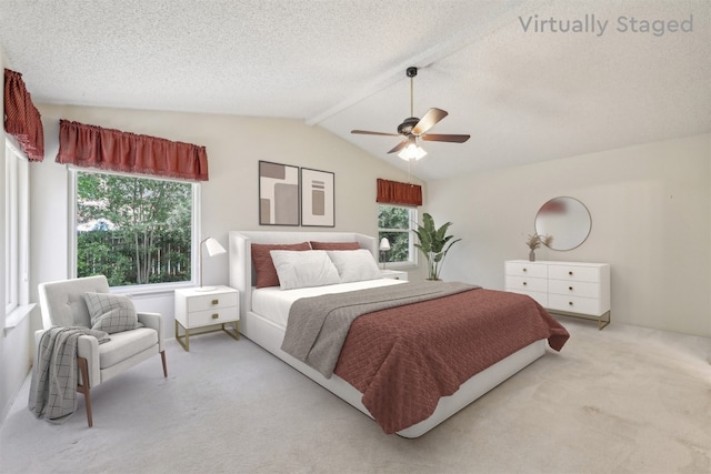 13204 Tamayo Dr, Austin, TX 78729 - carpeted bedroom featuring multiple windows, a textured ceiling, and a ceiling fan