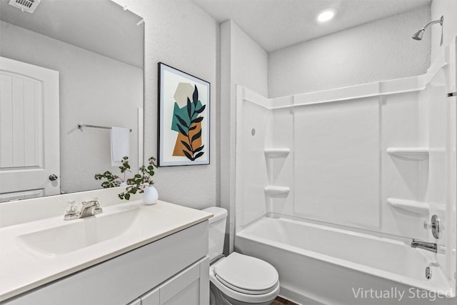 6000 Shanjia Dr, Austin, TX 78724 - bathroom with vanity, shower / washtub combination, toilet, recessed lighting, and a textured wall