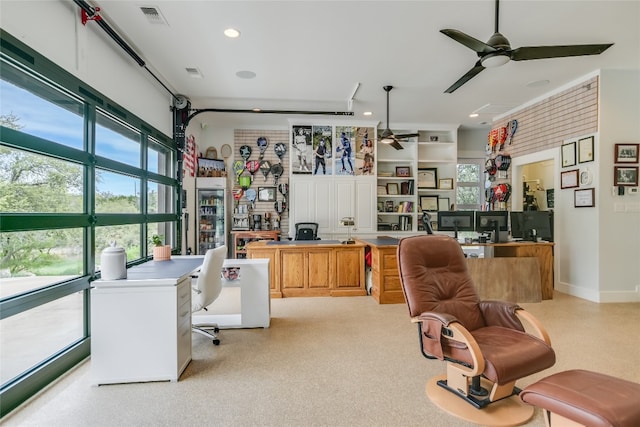 4908 Canyon Ranch Trl, Spicewood, TX 78669 - office area featuring ceiling fan and recessed lighting