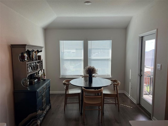 248 Lone Cedar Rd, Marble Falls, TX 78654 - dining area featuring healthy amount of natural light, dark wood-style floors, and baseboards