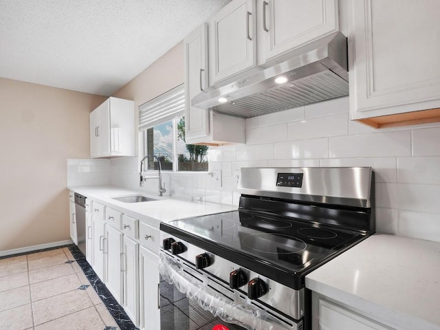 2727 High Point Dr, Round Rock, TX 78664 - kitchen featuring stainless steel appliances, under cabinet range hood, a sink, light countertops, and white cabinetry