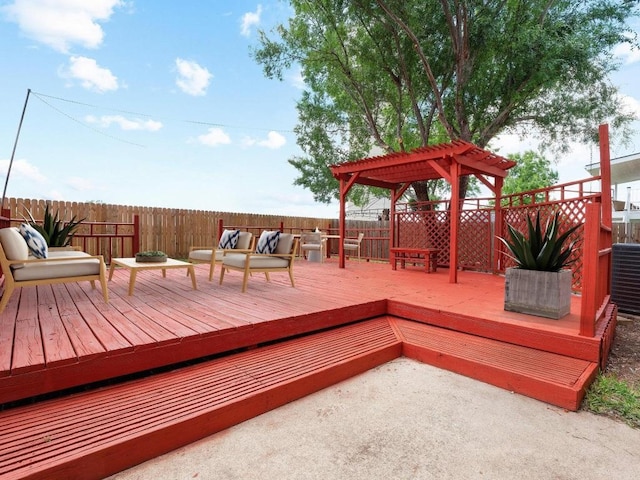 2727 High Point Dr, Round Rock, TX 78664 - wooden terrace with a pergola, a fenced backyard, and an outdoor hangout area