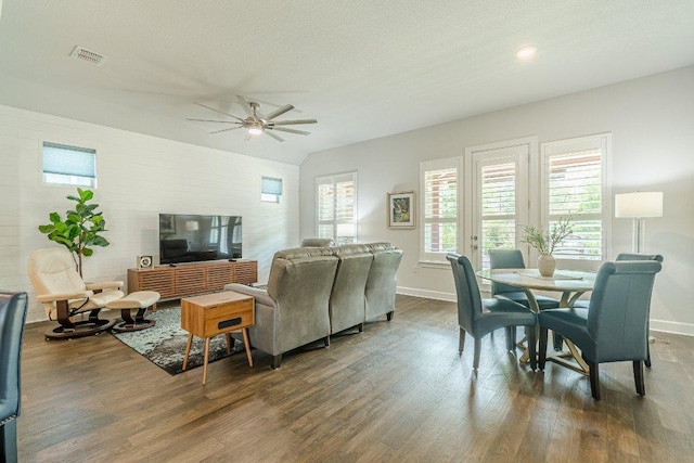 305 Dashing Sycamore St, San Marcos, TX 78666 - living room featuring dark wood-style floors, a ceiling fan, baseboards, and recessed lighting