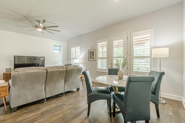 305 Dashing Sycamore St, San Marcos, TX 78666 - dining area with ceiling fan, baseboards, and wood finished floors