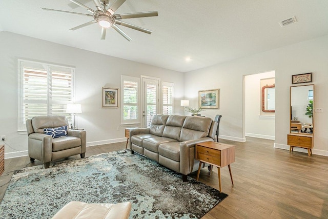 305 Dashing Sycamore St, San Marcos, TX 78666 - living room with ceiling fan, baseboards, wood finished floors, and recessed lighting