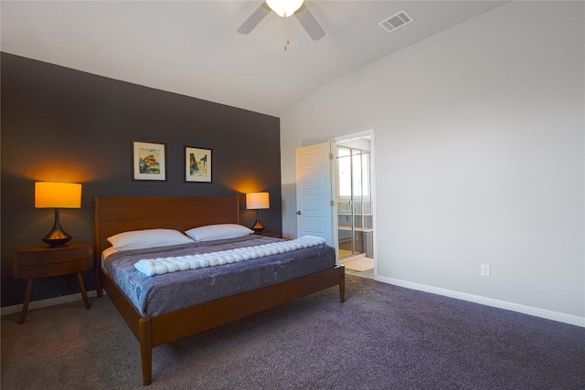 2207 Land Grant Way, Round Rock, TX 78664 - bedroom featuring lofted ceiling, carpet floors, ceiling fan, and connected bathroom