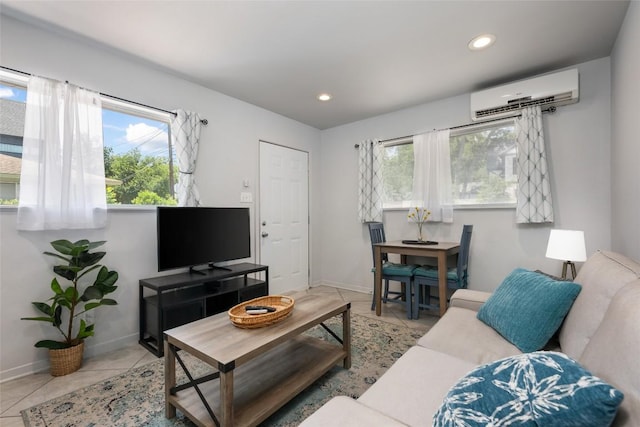 1715 Bluebonnet Ln, Austin, TX 78704 - living area featuring a wall mounted air conditioner, light tile patterned floors, recessed lighting, and baseboards