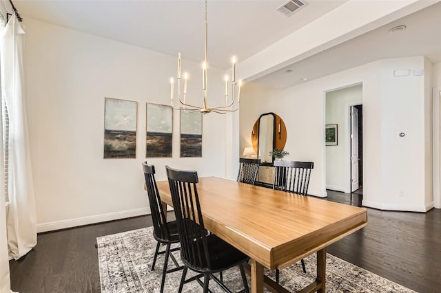 4116 Brean Down Rd, Pflugerville, TX 78660 - dining space with a chandelier, dark wood-style floors, and baseboards