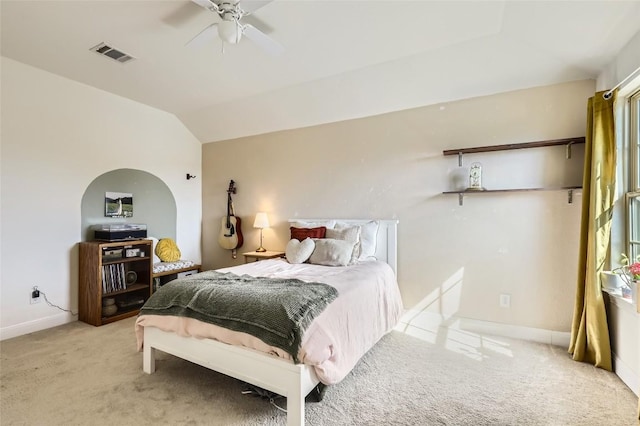 4116 Brean Down Rd, Pflugerville, TX 78660 - bedroom with light carpet, vaulted ceiling, baseboards, and a ceiling fan