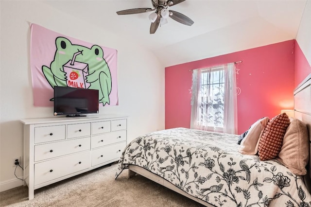 4116 Brean Down Rd, Pflugerville, TX 78660 - bedroom featuring vaulted ceiling, light colored carpet, and ceiling fan