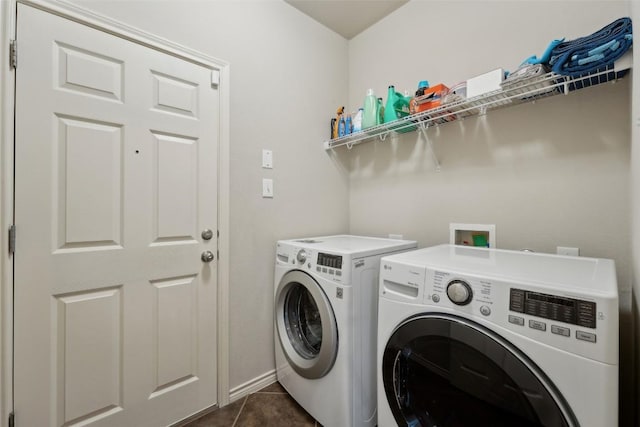 722 Tom Kite Dr, Round Rock, TX 78664 - washroom with washer and dryer, dark tile patterned flooring, and baseboards