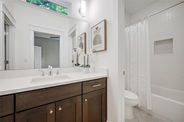 5512 Duval St Unit 2, Austin, TX 78751 - bathroom with vanity, toilet, tile patterned flooring, and shower / tub combo with curtain