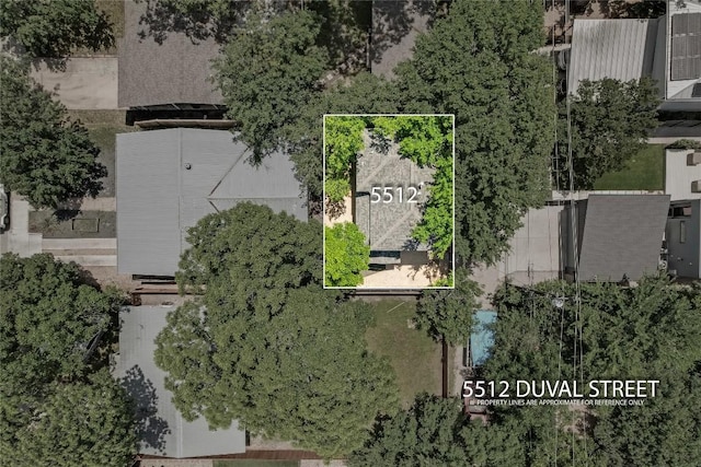 5512 Duval St Unit 2, Austin, TX 78751 - aerial overview of property's location featuring property boundaries highlighted