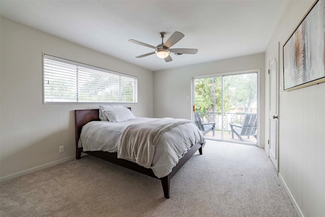 928 Porpoise St, Lakeway, TX 78734 - carpeted bedroom featuring access to outside, baseboards, and a ceiling fan